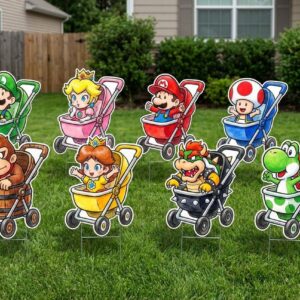 Super Mario Baby Characters in Stroller Coroplast Cutout Yard Sign Life Size Prop Decoration Party Birthday