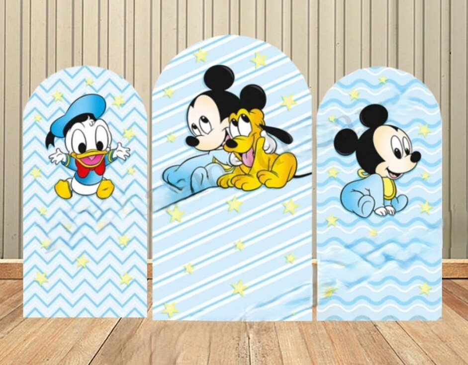 Baby Mickey Mouse Donald Duck Fabric Arch Cover Backdrop Background 7.2ft by 4ft Life Size Prop Decoration Party Birthday