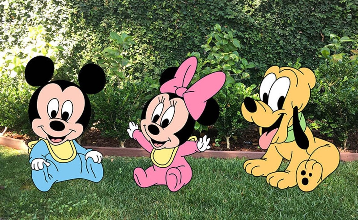 Baby Mickey Minnie Mouse Pluto Coroplast Cutout Yard Sign Life Size Prop Decoration Party Birthday