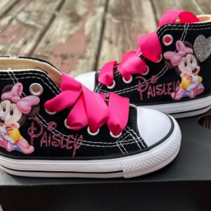Personalized Name Birthday Baby Minnie Mouse Black High Top Sneaker Custom Shoes Gift