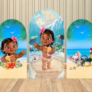 Baby Princess Moana Fabric Arch Cover Backdrop Background 7.2ft by 4ft Life Size Prop Decoration Party Birthday