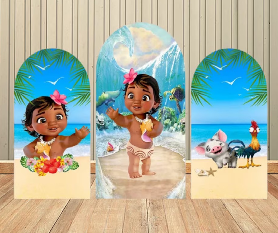 Baby Princess Moana Fabric Arch Cover Backdrop Background 7.2ft by 4ft Life Size Prop Decoration Party Birthday