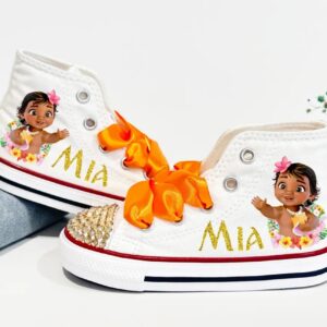 Personalized Name Birthday Princess Baby Moana White High Top Sneaker Custom Shoes Gift