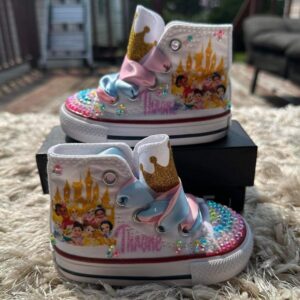 Personalized Name Birthday Baby Princesses White High Top Sneaker Custom Shoes Gift
