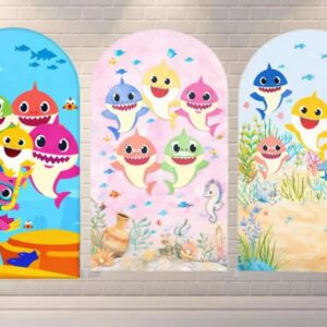 Baby Shark Family Fabric Arch Cover Backdrop Background 7.2ft by 4ft Life Size Prop Decoration Party Birthday