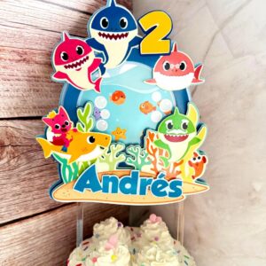 Custom Baby Shark Family 3D Cake Topper Personalized Birthday Party Decor Custom Name & Age