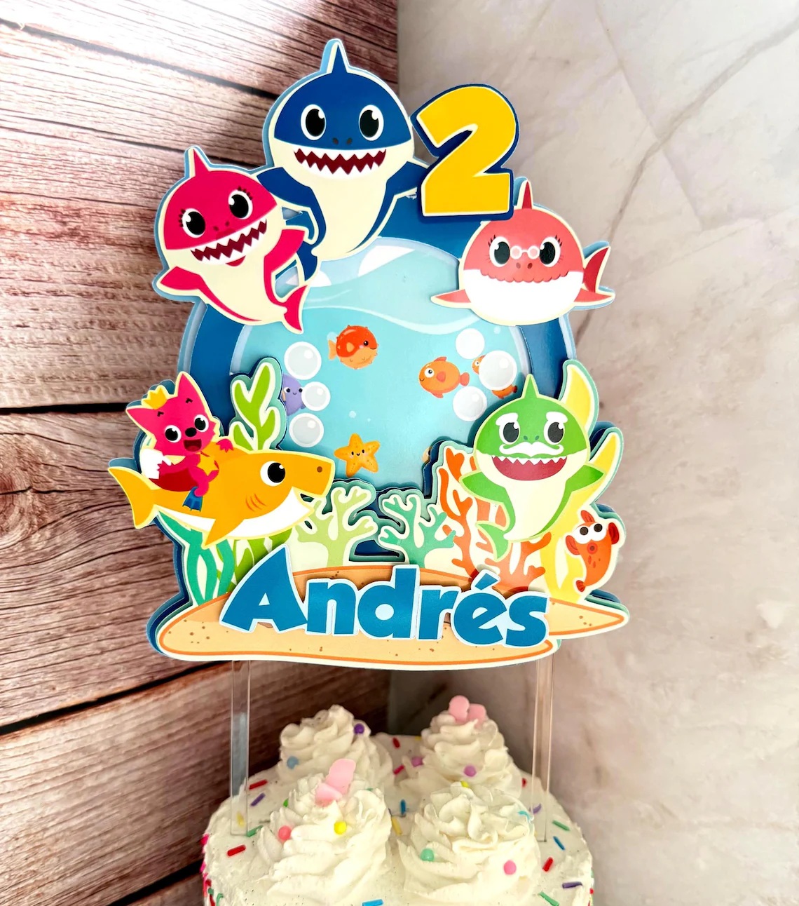 Custom Baby Shark Family 3D Cake Topper Personalized Birthday Party Decor Custom Name & Age
