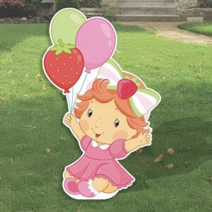 Baby Strawberry Shortcake with Balloon 3 Foot Coroplast Cutout Yard Sign Life Size Prop Decoration Party Birthday