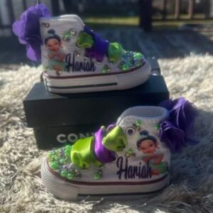 Personalized Name Birthday Princess Baby Tiana White High Top Sneaker Custom Shoes Gift