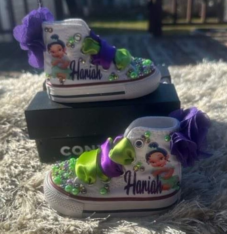 Personalized Name Birthday Princess Baby Tiana White High Top Sneaker Custom Shoes Gift
