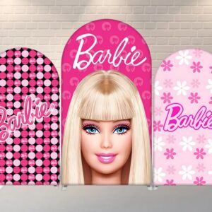 Barbie Blonde Face Pink Fabric Arch Cover Backdrop Background 7.2ft by 4ft Life Size Prop Decoration Party Birthday
