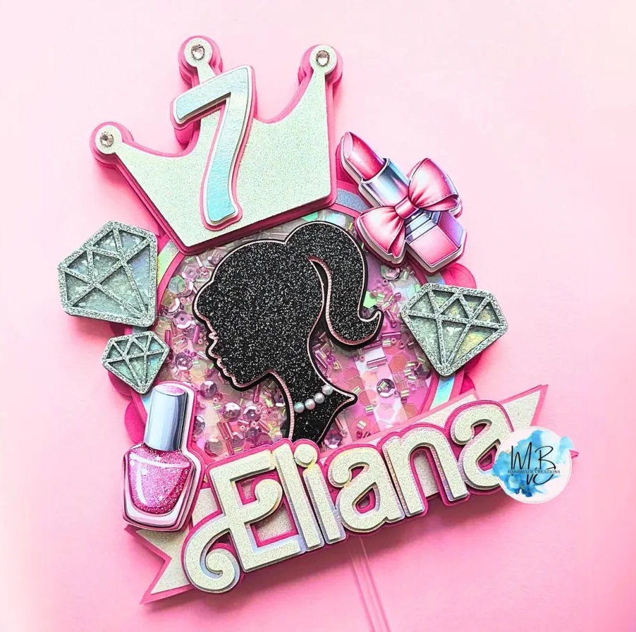 Custom Barbie Face Silhouette 3D Cake Topper Personalized Birthday Party Decor Custom Name & Age