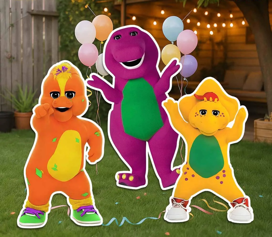 Barney Dinosaur and Friends Coroplast Cutout Yard Sign Life Size Prop Decoration Party Birthday