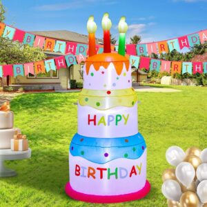 Colorful Birthday Cake with Candles Inflatable Yard 6' Foot Decoration Party Prop Sign Holiday Birthday