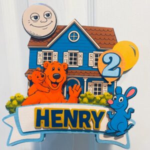 Custom Bear in the Big Blue House 3D Cake Topper Personalized Birthday Party Decor Custom Name & Age