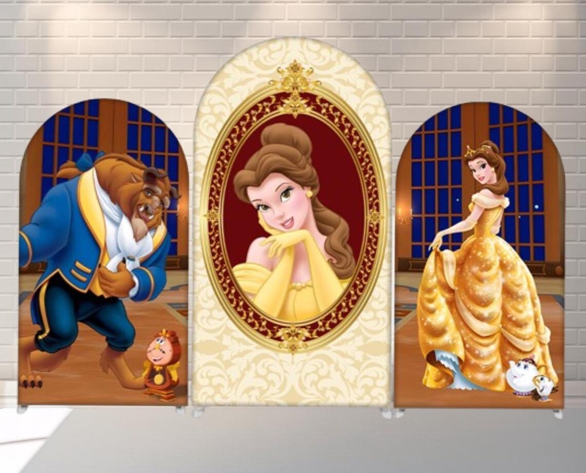 Beauty and The Beast Princess Belle Fabric Arch Cover Backdrop Background 7.2ft by 4ft Life Size Prop Decoration Party Birthday