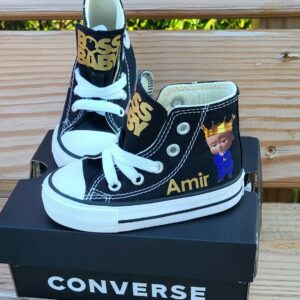 Personalized Name Birthday Black Baby Boss Baby Boy King Prince Black High Top Sneaker Custom Shoes Gift