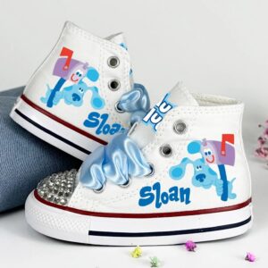 Personalized Name Birthday Blue's Clues White High Top Sneaker Custom Shoes Gift