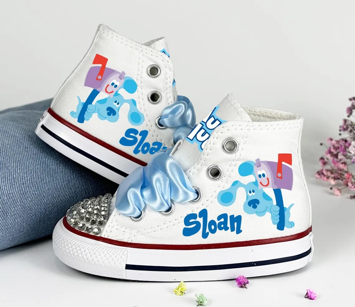 Personalized Name Birthday Blue's Clues White High Top Sneaker Custom Shoes Gift