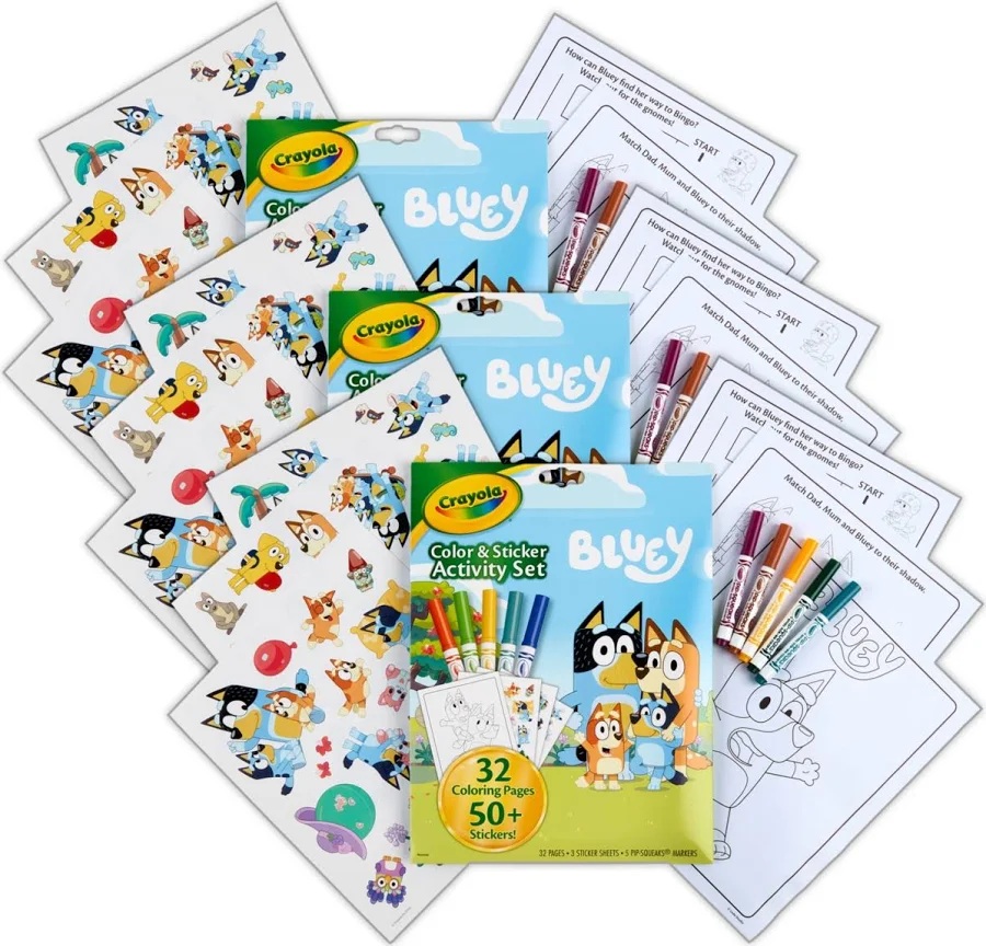 Bluey and Friends Birthday Party Supplies Party Favors Activity Stickers Coloring Page Markers Bundle Kit