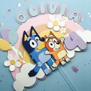 Custom Bluey and Bingo Heeler 3D Cake Topper Personalized Birthday Party Decor Custom Name & Age