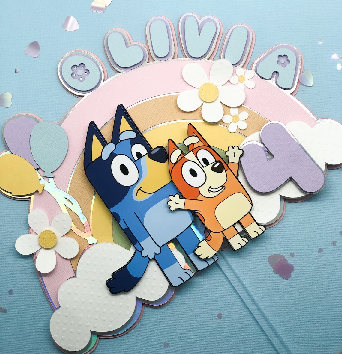 Custom Bluey and Bingo Heeler 3D Cake Topper Personalized Birthday Party Decor Custom Name & Age