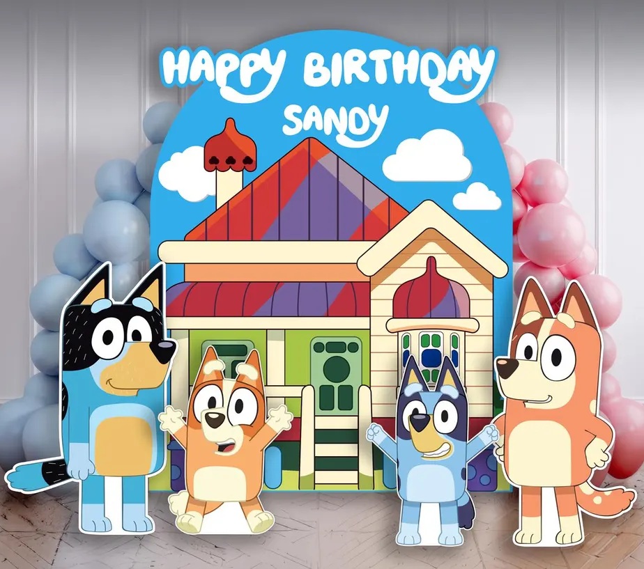 Bluey and Family Backdrop Coroplast Cutout Yard Sign Life Size Prop Decoration Party Birthday