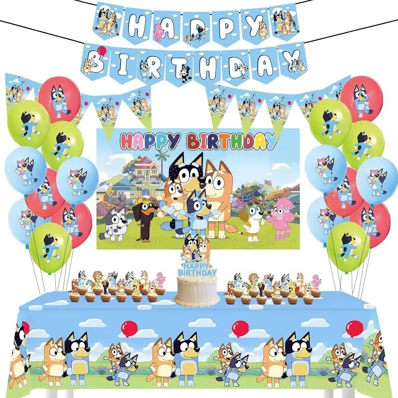 Bluey and Friends Birthday Party Supplies Plates Napkins Party Favors Cups Banner Tablecloth Balloons Cake Cupcake Toppers Backdrop