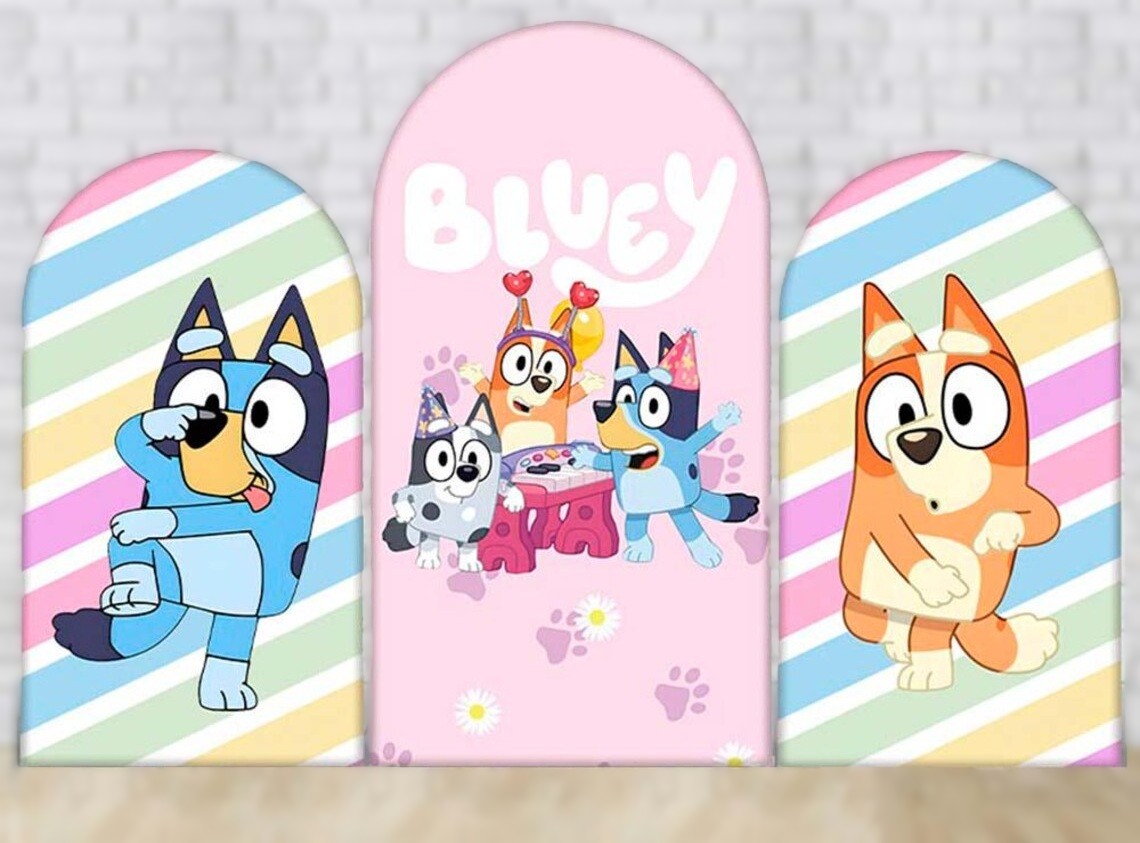 Bluey Bingo and Friends Dancing Fabric Arch Cover Backdrop Background 7.2ft by 4ft Life Size Prop Decoration Party Birthday