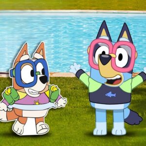 Bluey and Bingo Summer Pool Beach Coroplast Cutout Yard Sign Life Size Prop Decoration Party Birthday