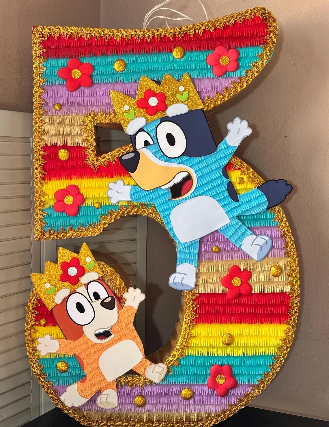 Bluey and Bingo Princess Crown Number 3D Pinata 24" inch Decoration Party Birthday Decor Gift