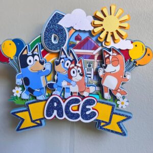Custom Bluey and Family 3D Cake Topper Personalized Birthday Party Decor Custom Name & Age