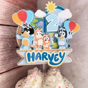 Custom Bluey Heeler and Family Dancing 3D Cake Topper Personalized Birthday Party Decor Custom Name & Age