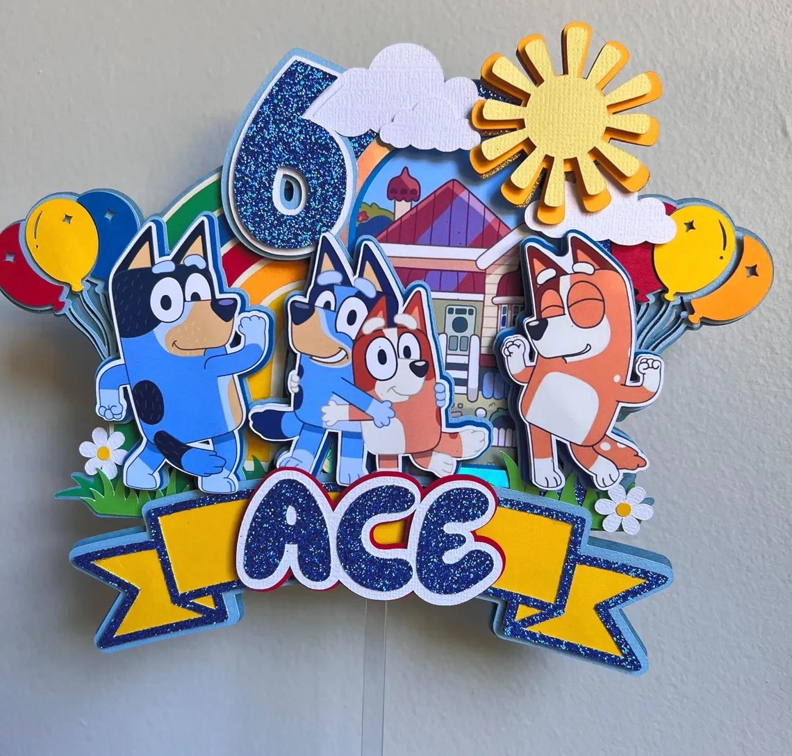 Custom Bluey and Family 3D Cake Topper Personalized Birthday Party Decor Custom Name & Age
