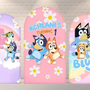 Bluey Bingo and Friends Personalized Fabric Arch Cover Backdrop Background 7.2ft by 4ft Life Size Prop Decoration Party Birthday