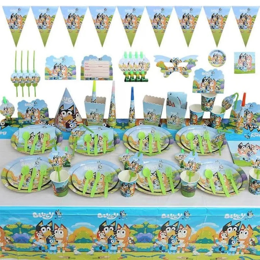 Bluey and Friends Green Nature Mega Birthday Party Supplies Banner Napkins Cups Cutlery Plates Tablecloth 16 Guests