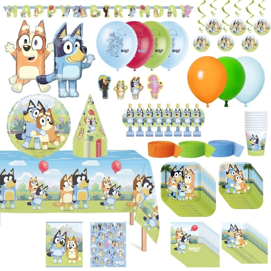Bluey and Friends Ultimate Birthday Party Supplies Banner Napkins Cups Cutlery Plates Tablecloth Balloon Party Hats Favors
