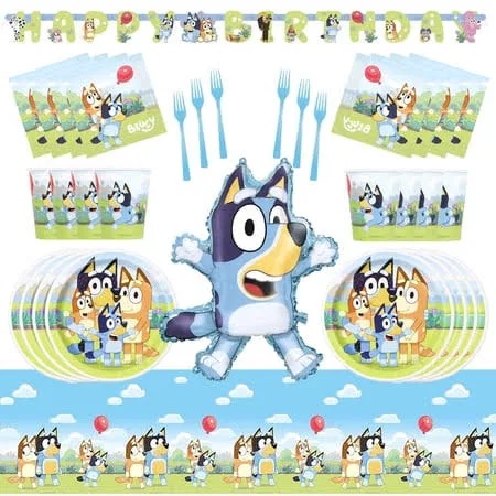 Bluey and Friends Birthday Party Supplies Banner Napkins Cups Cutlery Plates Tablecloth Balloon