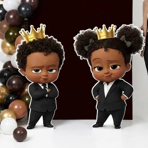 King Queen Boss Baby Black Boy Girl African American Coroplast Cutout Yard Sign Life Size Prop Decoration Party Birthday