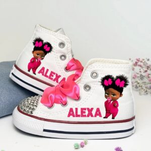 Personalized Name Birthday Boss Baby Girl Black Baby White High Top Sneaker Custom Shoes Gift