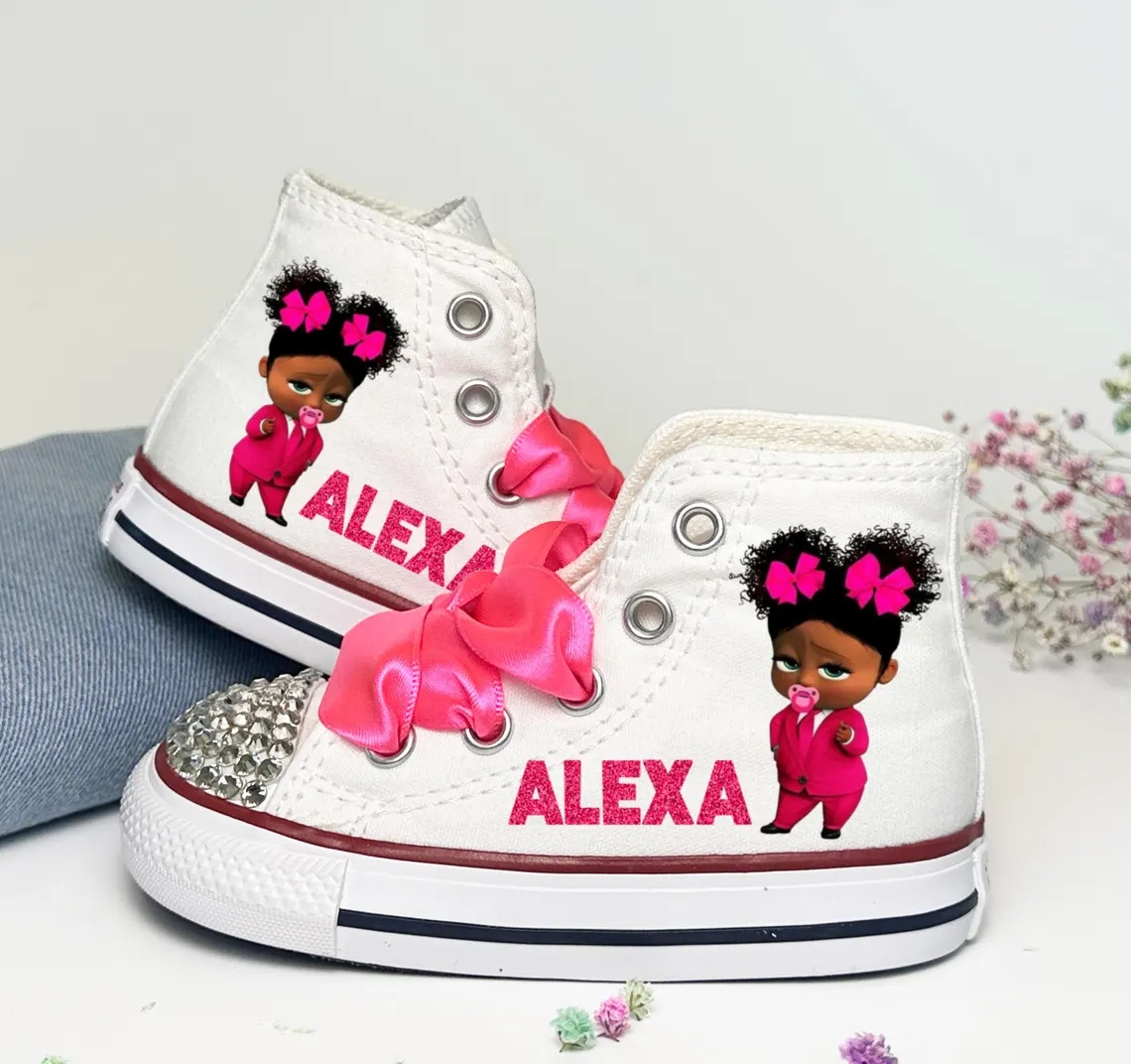 Personalized Name Birthday Boss Baby Girl Black Baby White High Top Sneaker Custom Shoes Gift