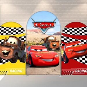 Cars Mater and Lightning McQueen Fabric Arch Cover Backdrop Background 7.2ft by 4ft Life Size Prop Decoration Party Birthday