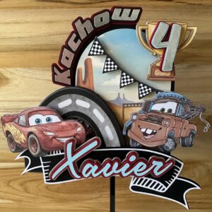 Custom Cars McQueen and Mater 3D Cake Topper Personalized Birthday Party Decor Custom Name & Age