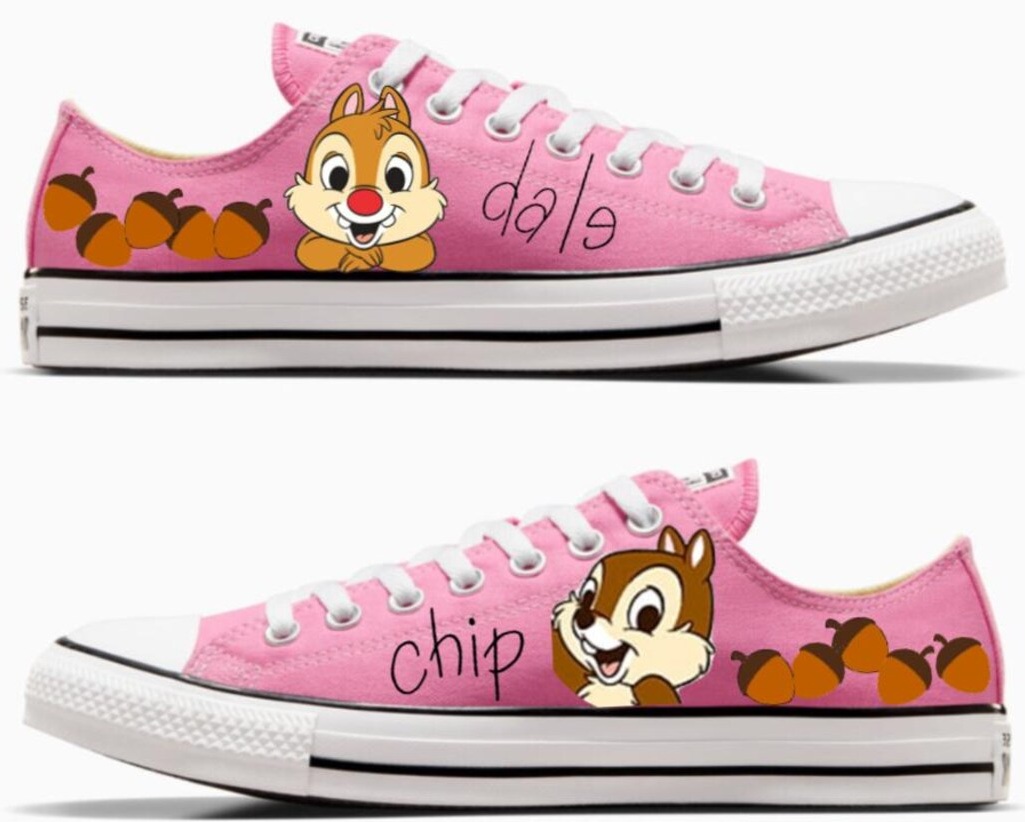 Personalized Name Birthday Chip and Dale Signatures Pink Low Top Sneaker Custom Shoes Gift