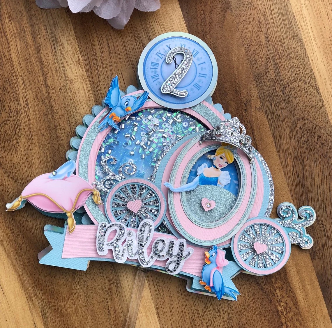 Custom Princess Cinderella and Carriage 3D Cake Topper Personalized Birthday Party Decor Custom Name & Age