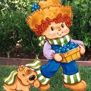 Classic Strawberry Shortcake Huckleberry Pie with Puppy 4 Foot Coroplast Cutout Yard Sign Life Size Prop Decoration Party Birthday
