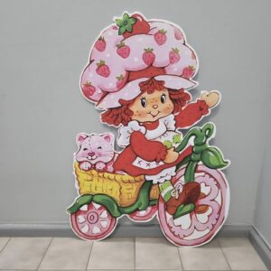 Classic Strawberry Shortcake on Tricycle 4 Foot Coroplast Cutout Backdrop Yard Sign Life Size Prop Decoration Party Birthday