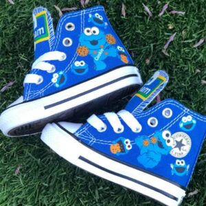 Personalized Name Birthday Sesame Street Little Baby Cookie Monster Blue High Top Sneaker Custom Shoes Gift