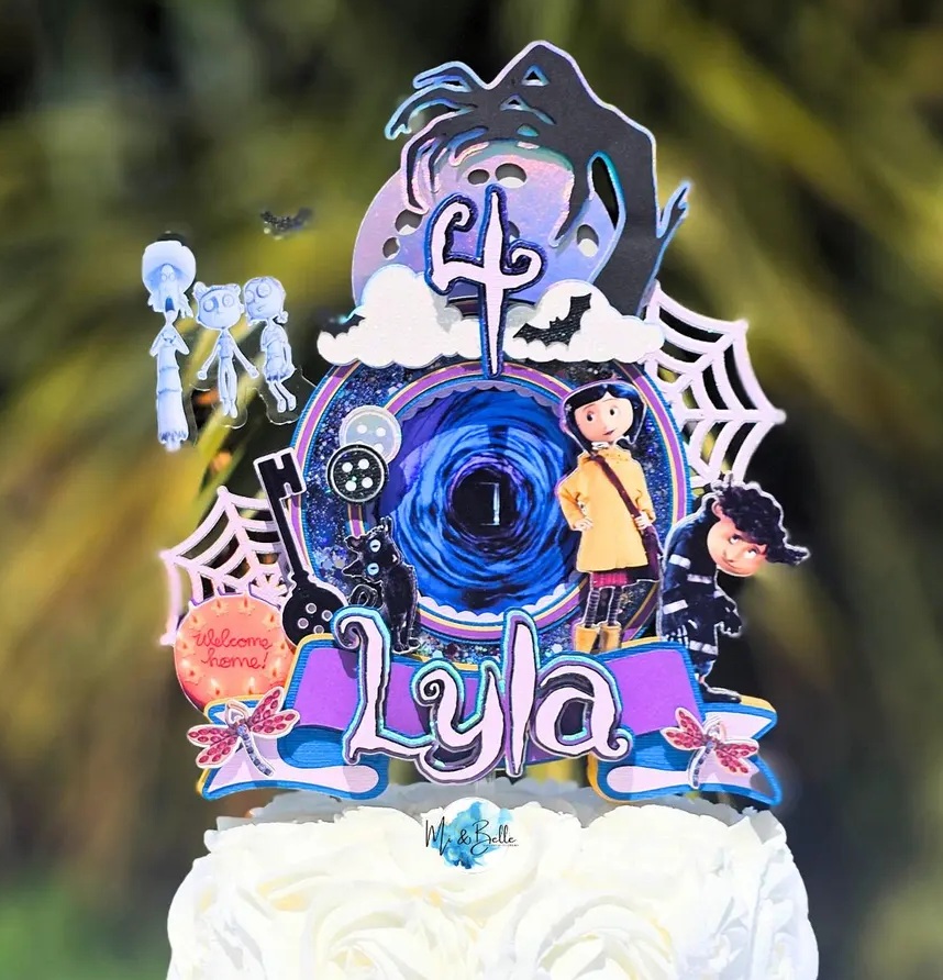 Custom Coraline 3D Cake Topper Personalized Birthday Party Decor Custom Name & Age