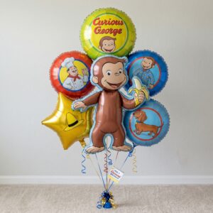 Curious George Monkey Foil 3D Balloon Bouquet 6 Pcs Decoration Party Birthday Decor Gift